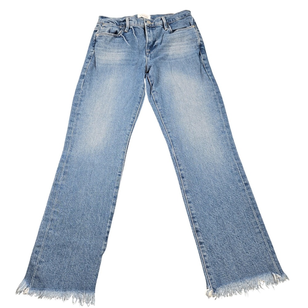 FRAME Le High Straight Jeans Womens 27 Blue Medium Wash Mid Rise Raw Hem Denim